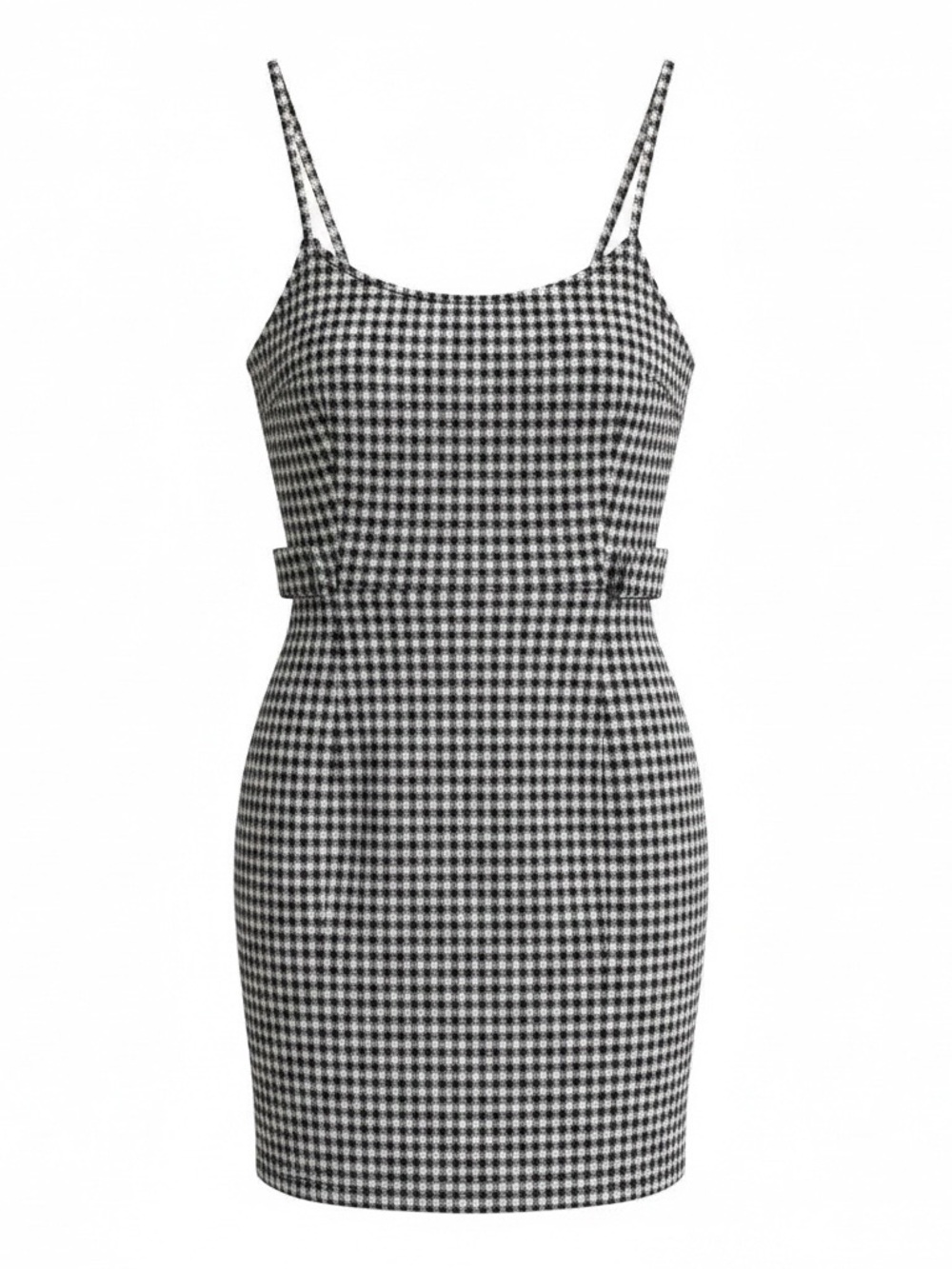 Houndstooth Spaghetti-Strap Mini Dress - Black & White